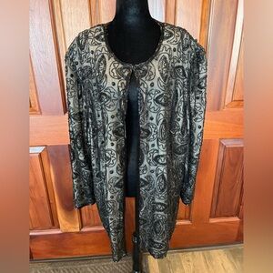 Papell Boutique Evening Black SILK Long Sleeve Cardigan Sequined Beaded 3X